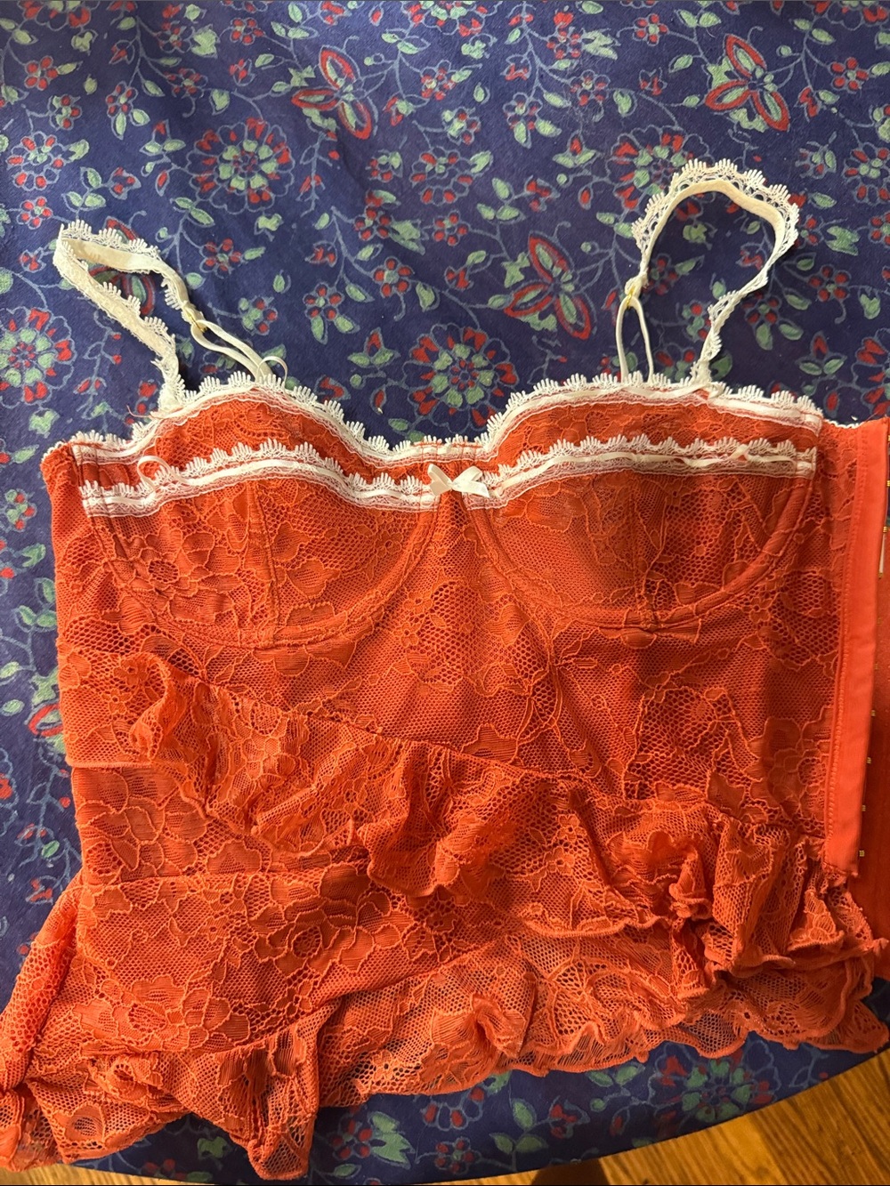 Urban Outfitters Orange Lace Bustier with Ivory Trim